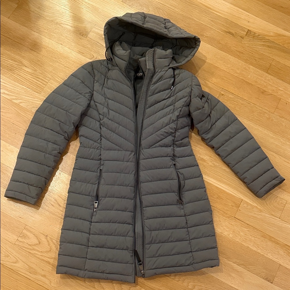 DKNY Women's Charcoal Puffer Coat